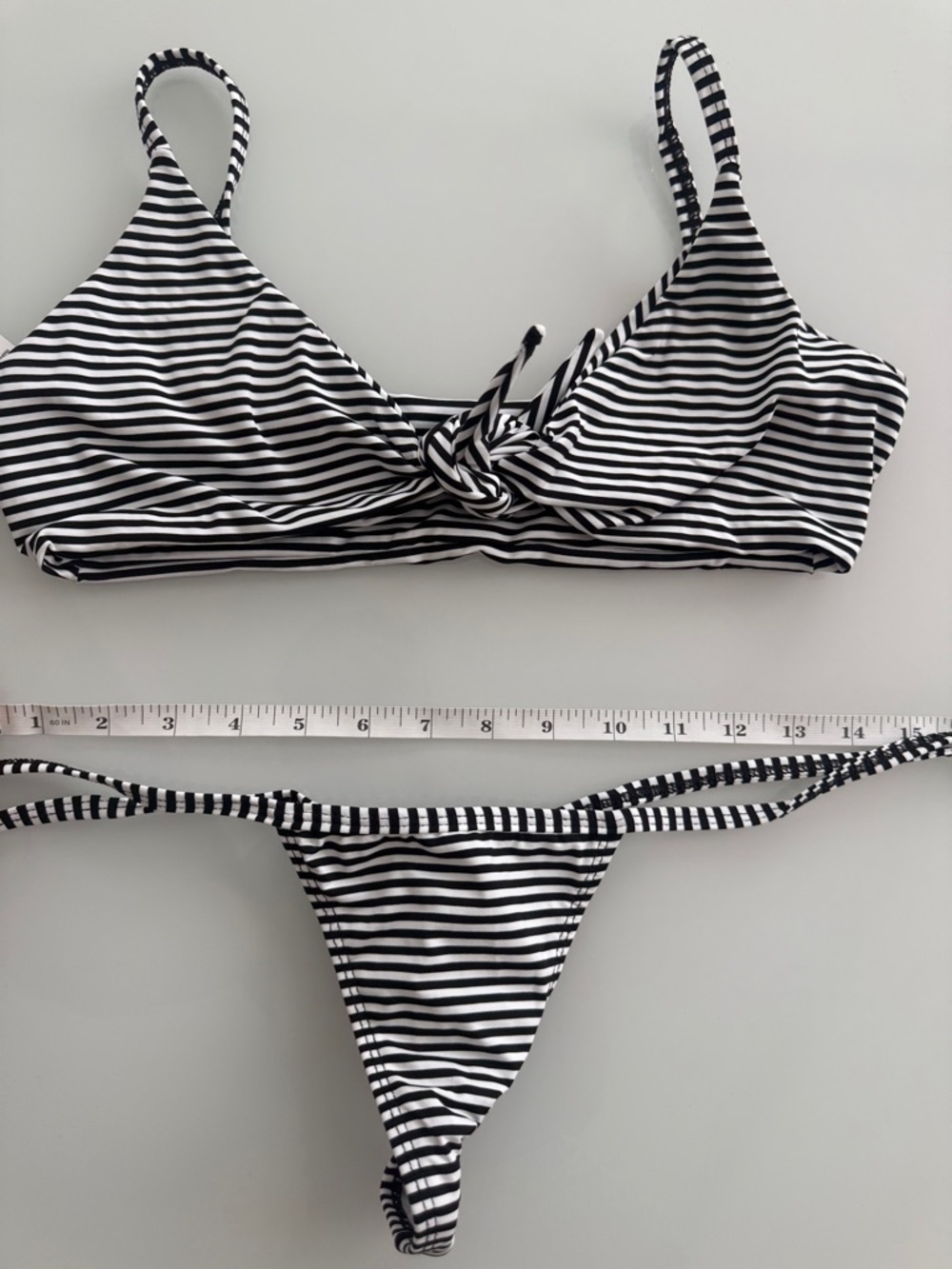 Black & White Striped Women’s Bikini Set (thong style) - Classic Two-Piece Swim
